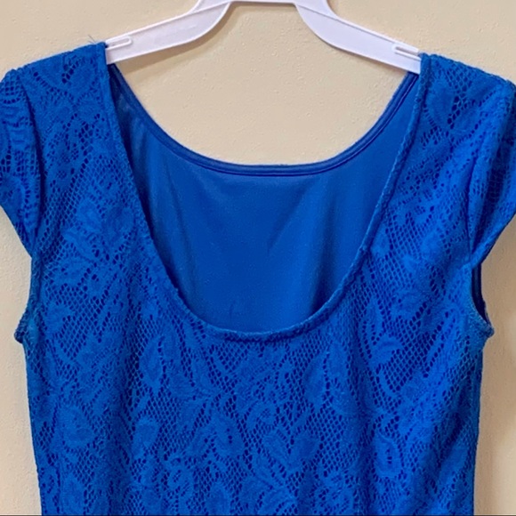 Royal Blue Scoop Back Fit Flare Lace Overlay Dress - Picture 6 of 10